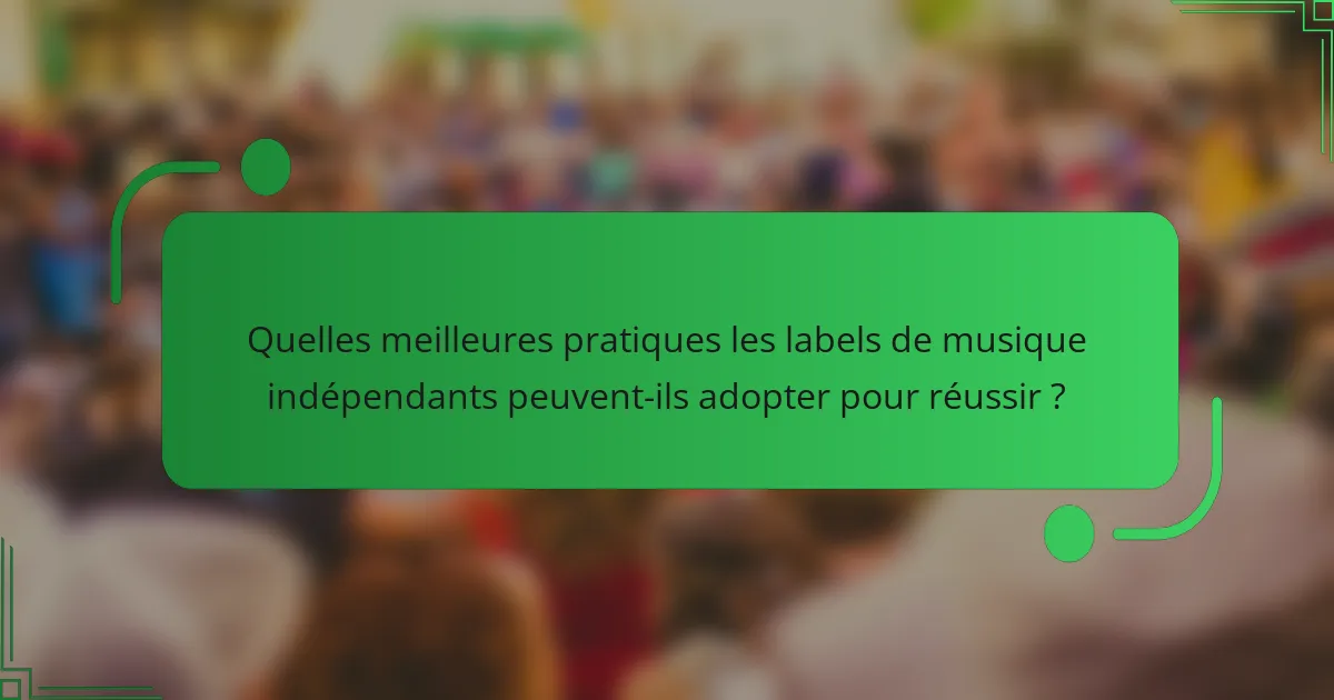 Quelles meilleures pratiques les labels de musique indépendants peuvent-ils adopter pour réussir ?